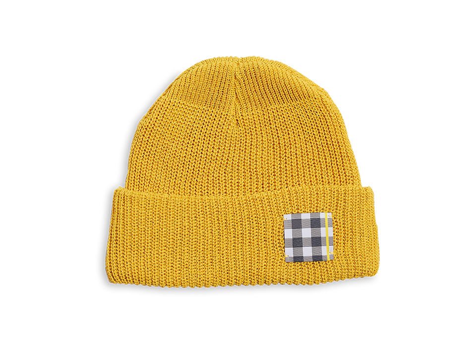 Beekman 1802 Yellow Gingham Patch Beanie Hat